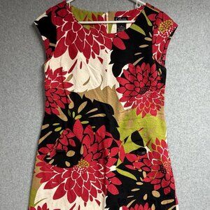 K Studio Red Retro Floral Sleeveless Sheath Dress Women’s Size 8 Textured
